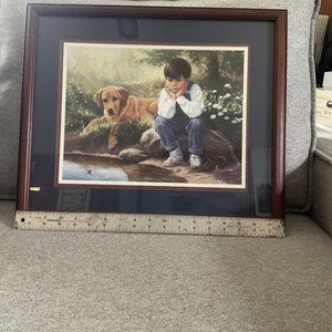 FrameArt Print/Lithograph Picture Boy And Dog Fishing Day Dreaming Signed Picken